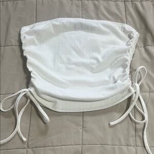 White Fox Boutique Side Tie Ruched Ribbed Crop Strapless Tube Top Medium